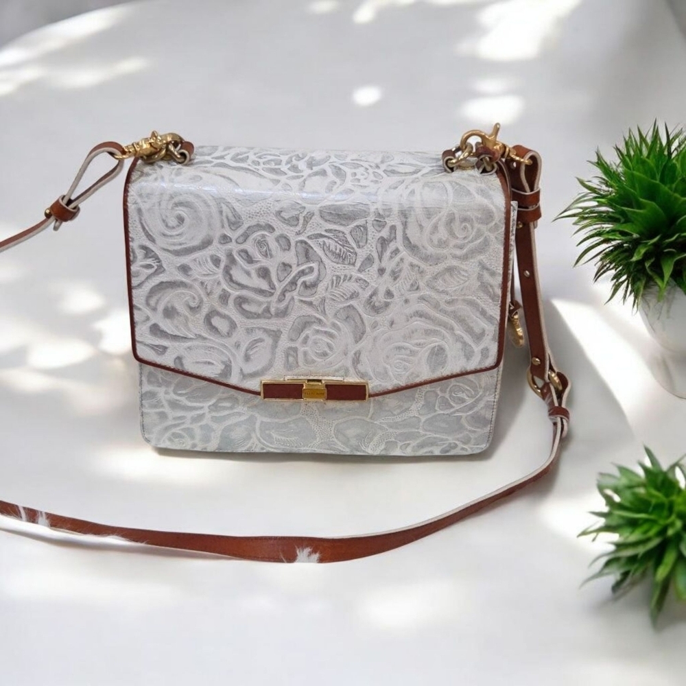 🤍🔹️Brahmin🔹️‼️RARE‼️ VINTAGE‼️Ophelia Floral Blue Lyon Leather Shoulde Bag